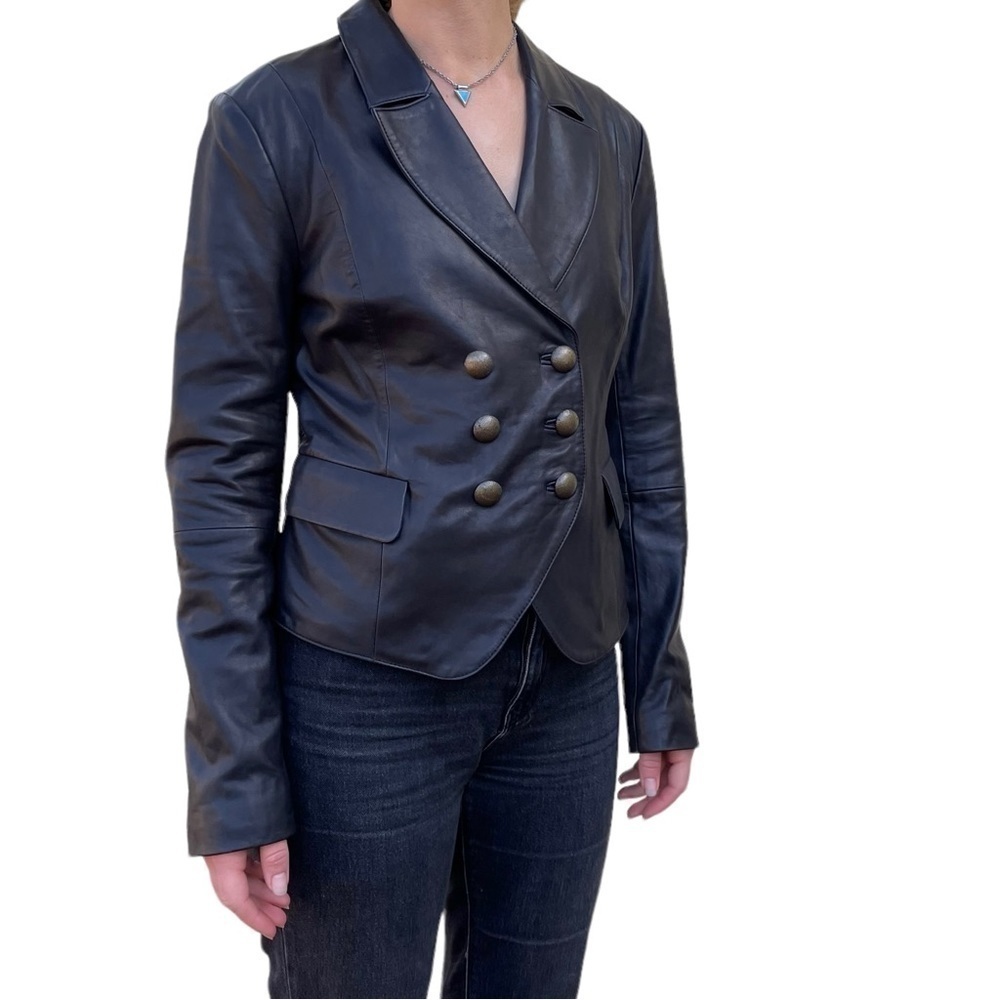 L’AGENCE Lamb Leather Double Breasted Blazer Size 8 NWT - Picture 6 of 16
